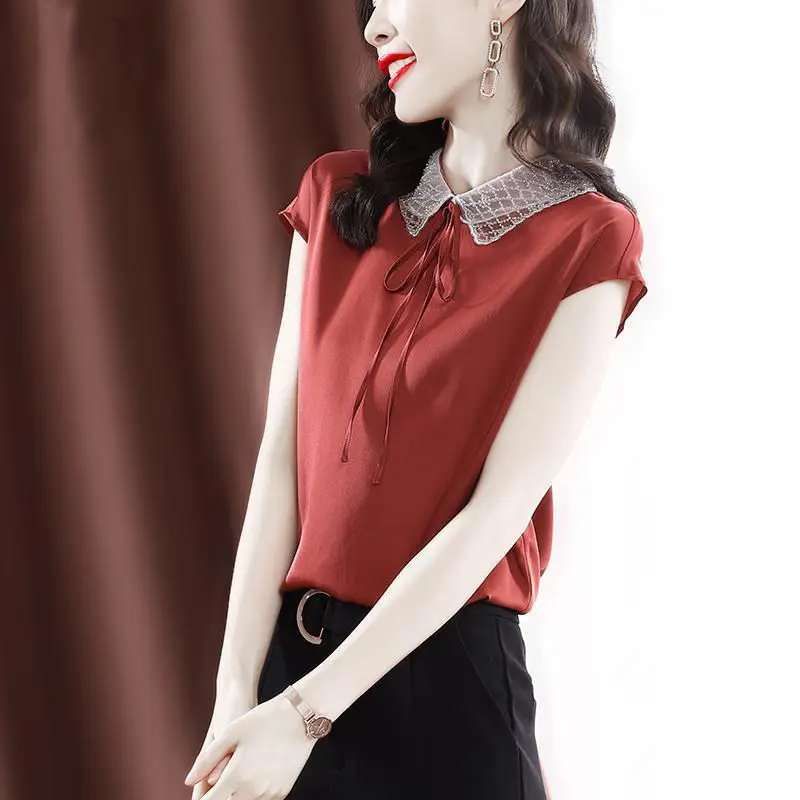 

Женская атласная шифоновая рубашка с коротким рукавом, лето 2022