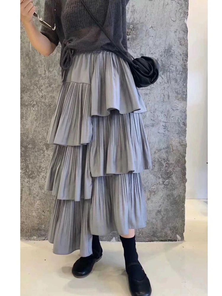 LANMREM Asymmetric Pleated Cake Skirt Women's Versatile Medium And Long Ruffle Irregular Skirts Female Fashion 2022 New 2R1140 images - 6