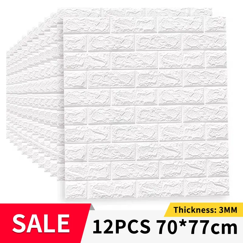 

12PCS Self Adhesive Foam Wallpaper Waterproof 3D Brick Wall Panel Living Room Brick Stickers Bedroom Kid Brick Papers Home Decor