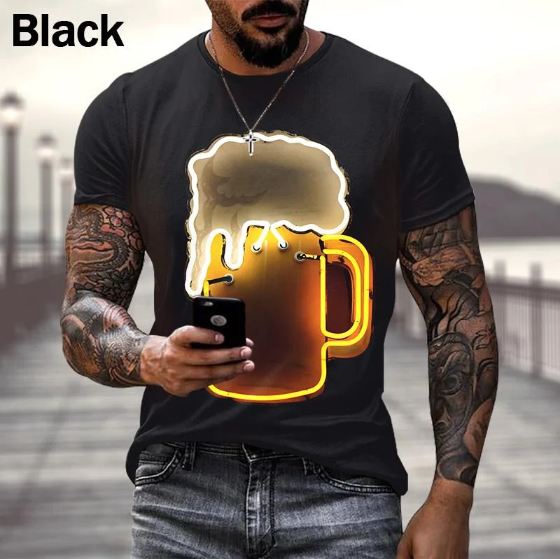 

Summer Cool Beer 3D Printing T-shirt Fashion Personality Men's Casual Round Neck Short-sleeved T-shirt Top