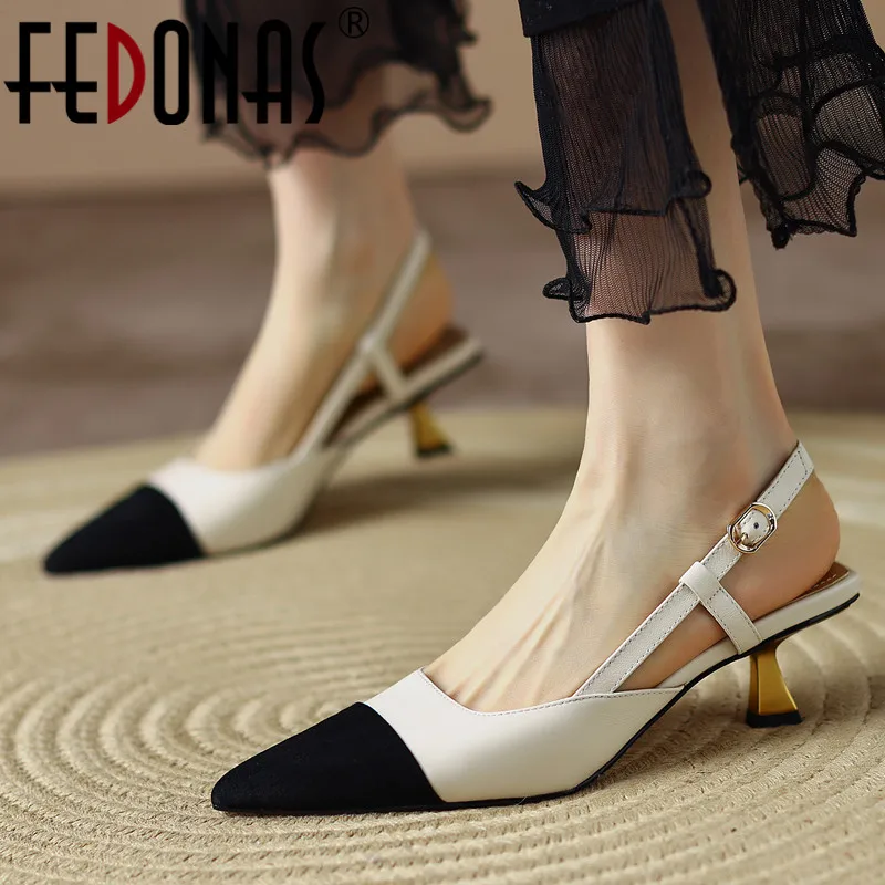 

FEDONAS Women Sandals Thin Heels Brand Elegant Genuine Leather Shoes Woman Spring Summer Fashion Office Pumps