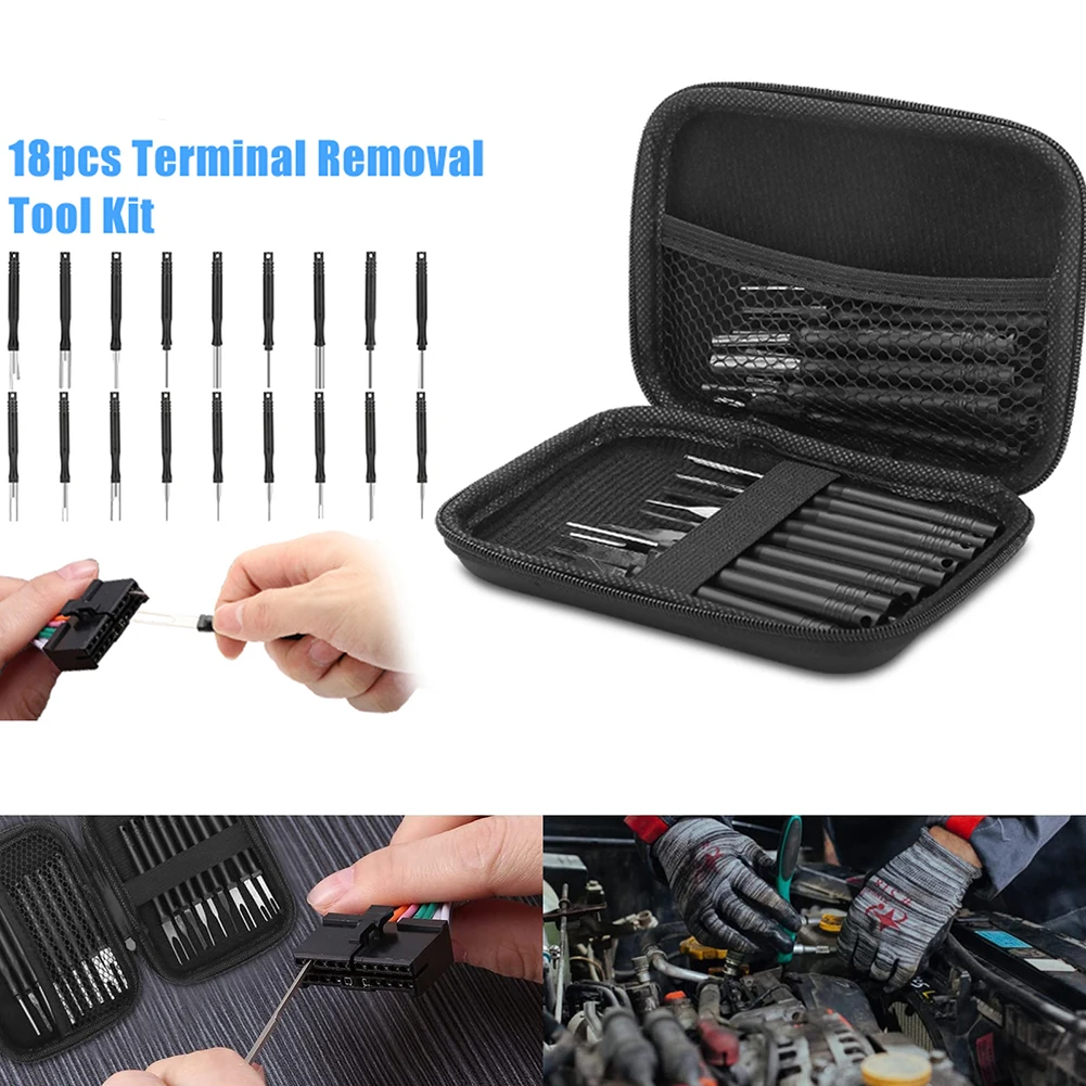 

18PS Car-Cable Plug Removal Tool Audio Repair Navigation Tail Wiring Harness Pin Extractor Repair Remover Key Tools With Box