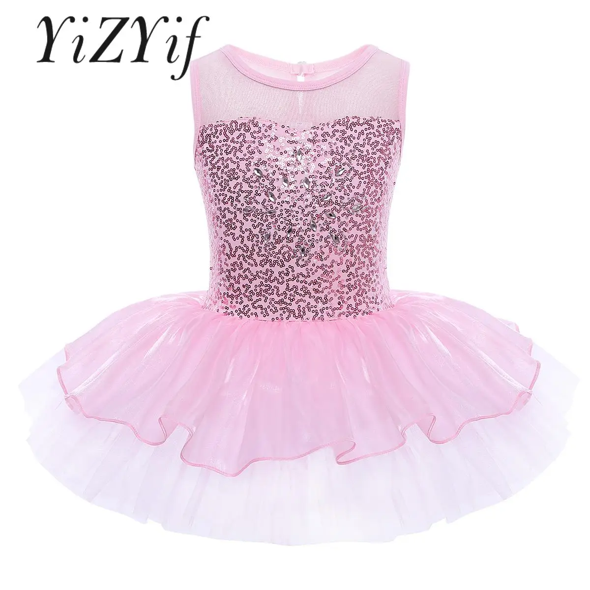 

Детское балетное платье-пачка с блестками для девочек, танцевальная одежда балерины без рукавов, сетчатый тюлевый купальник с бантом, танцевальное платье, костюм для выступлений