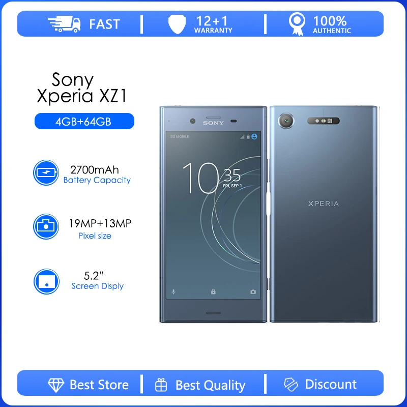 Фото Смартфон Sony Xperia XZ1 G8341, восстановленный, оригинальный, разблокированный, с одной SIM-картой, 64 ГБ, 4 ГБ ОЗУ, Android 8.0, 4G, NFC №1