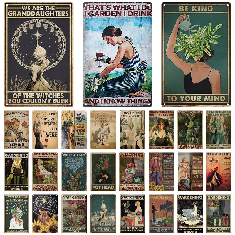 

Garden And Girl Metal Tin Sign Retro Vintage Metal Plaque Sign Slogan Plate Poster Home Pub Cafe Garden Living Room Wall Decor