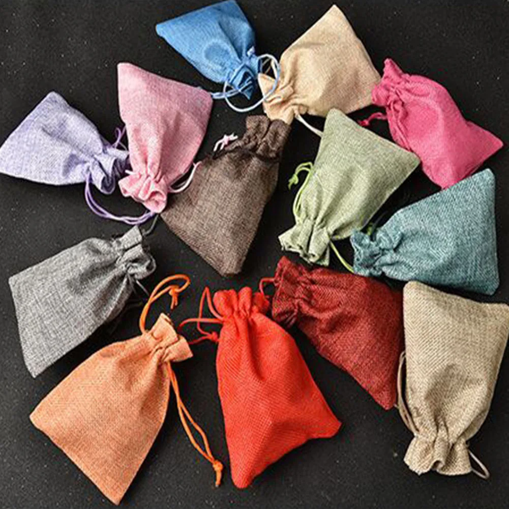 

1Pcs Drawstring Natural Burlap Bag Jute Gift Bags 9*12cm Jewelry Packaging Wedding Bags with Candy Bag Wedding Favors For Guests