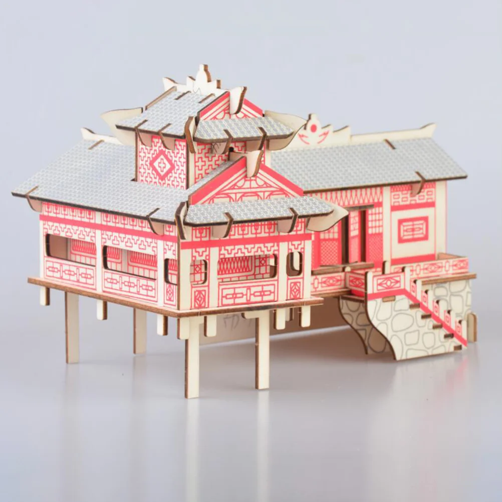 

Houses on Stilts Shape Wooden Three Dimensional Puzzle Board Puzzle Toy for Entertainment
