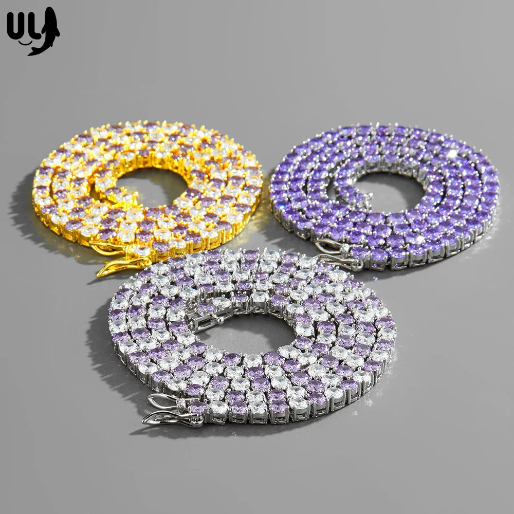 

ULJ AAA Cubic Zirconia Shiny 5mm Tennis Chain Necklace Men Hip Hop Iced Out Bling CZ Necklace Jewelry Charm Gift