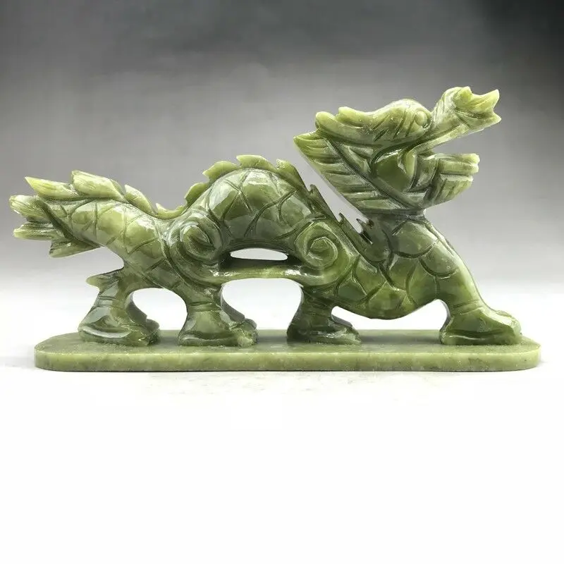 

Exquisite GREEN NATURAL JADE HANDMADE SCULPTURE DRAGON Statue RT