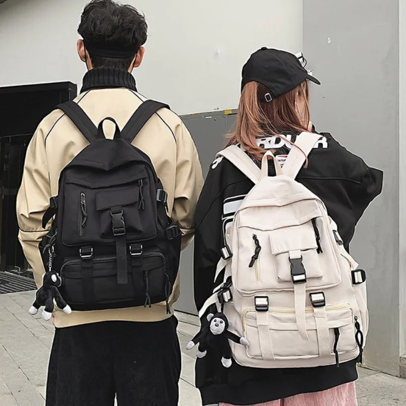 

Style Teenagers Design Men Preppy Shoulder Unisex Nylon Waterproof Black Backpack Mochilas Bag Backpack Multi-pocket Women