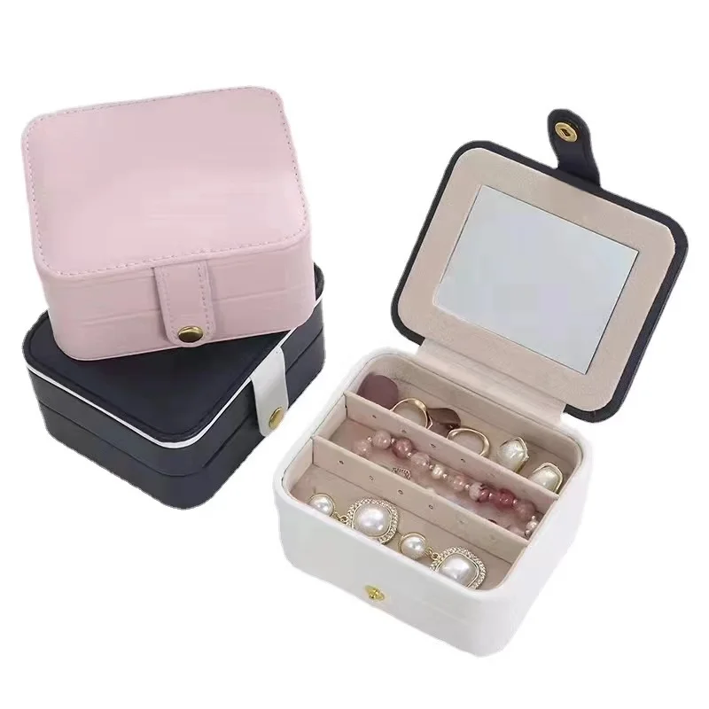 Wholesale Fashion Exquisite Jewelry Box Multilayer Portable Travel Mirror Jewelry Box Earrings Packaging Jewelry Storage Boxes