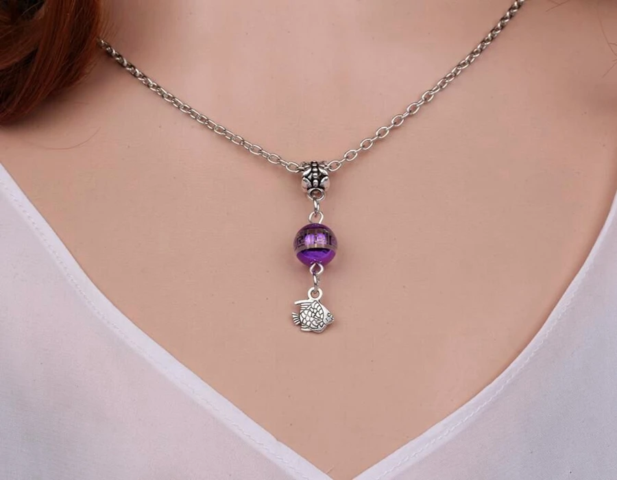 Ожерелье с золотой рыбкой и маленькой подвеска Винтажный серебряный ошейник