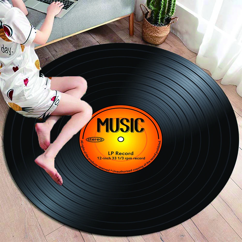 Classical Music Vinyl Record Round Rug,Carpets for Living Room Chair Decoration,Children's Play Crawling Soft Non-slip Floor Mat