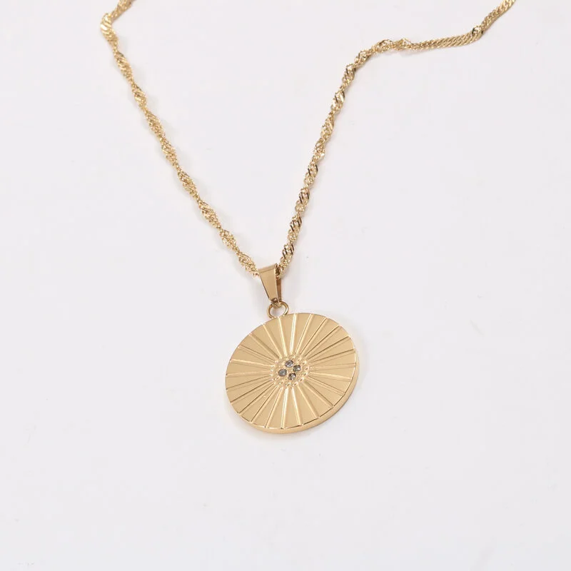 

Ожерелье из нержавеющей стали с подвеской в виде круглого цветка, гальваническое Золотое геометрическое украшение для женщин, богемная биж...