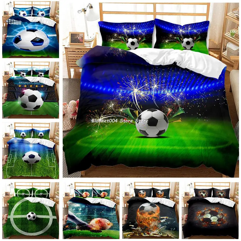 

3D Green Football Field Soccer Comforter Sets Twin 3 Pcs, Boys Girls Twin Soccer Bedspread Coverlet Quilt Comforter