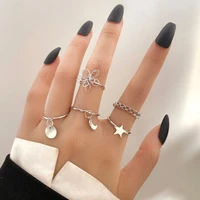 trendy women stacked rings personality pentagram moon pendant ring party jewelry accessories