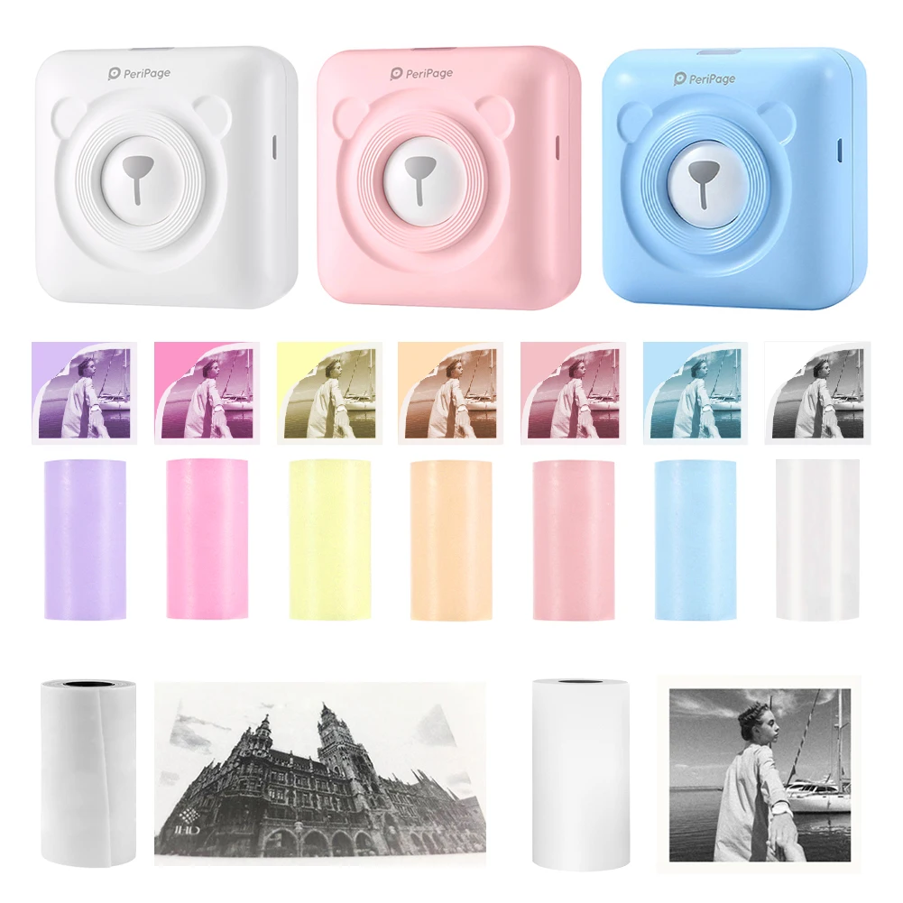 Portable Thermal Bluetooth Printer Mini Wireless Thermal Picture Photo Printer for Android IOS Mobile Phone Sticker Paper Kit