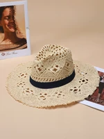 hat contrast tape hollow out straw hat beach