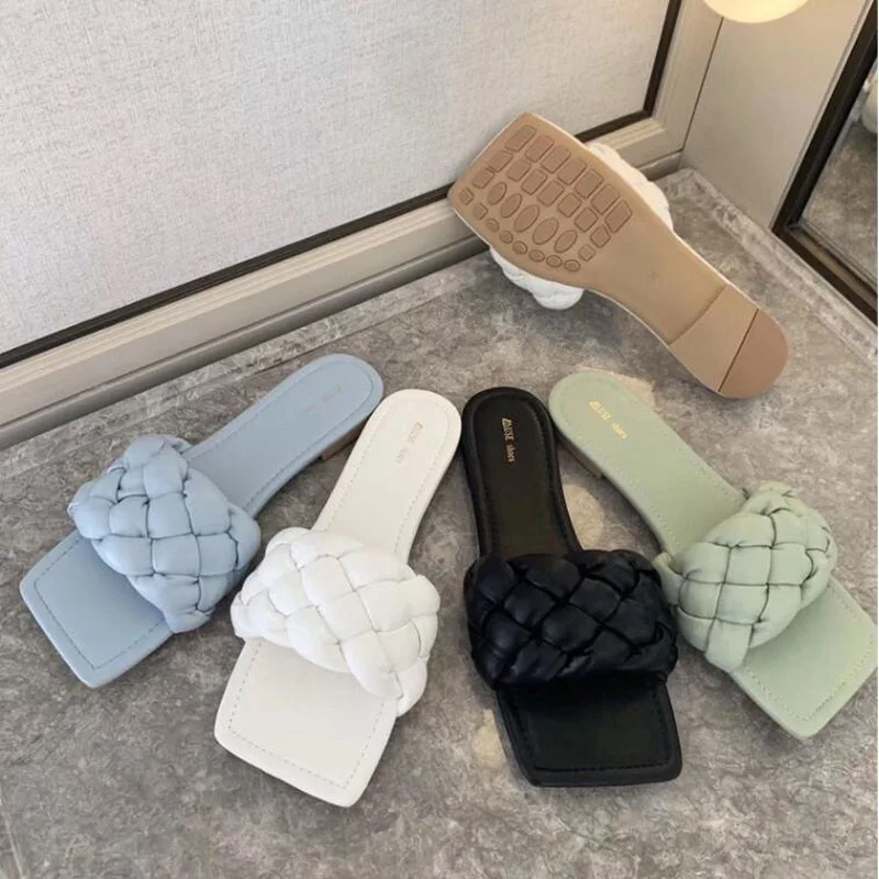 

Шлепанцы женские с квадратным носком, повседневная обувь на плоской подошве, сланцы, пляжные сандалии, большие размеры 35-41, лето 2022