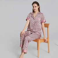 pajamas womens summer new ice silk short sleeved lapel two piece homewear womens nightwear sleepwear women sleepwear pijama