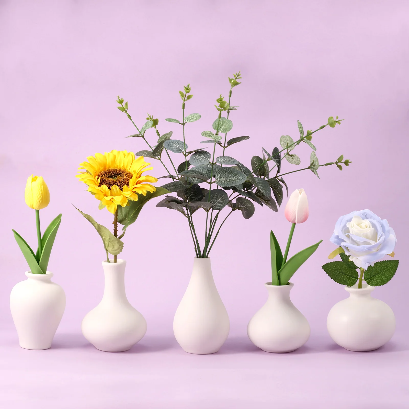 

5Pcs Small White Vase Set Ceramic Flower Vases for Pampas Grass Boho Nordic Minimalism Style Flower Vases Modern Handmade Vase