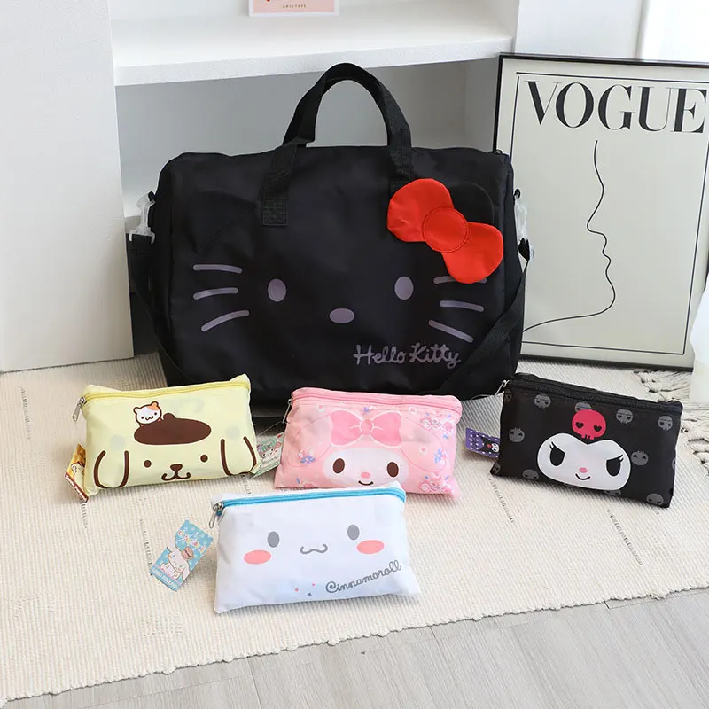 

Sanrio Shoulder Bag Hello Kitty Kuromi Folding Duffel Bag Waterproof Messenger Bag Trolley Travel Bag Large Capacity Storage Bag