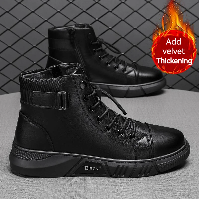 

2023 New Fashion Men Boots Leather Man Shoes for Men Solid Motorcycle Boots Lace-up Platform Boots British Style Martin Boots