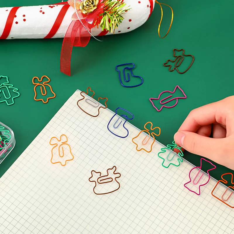 

10pcs/bag Cute Christmas Elk Paper Clip Set Creative Christmas Gift Metal Hollow Out Bookmark Colorful Paper Clip Set