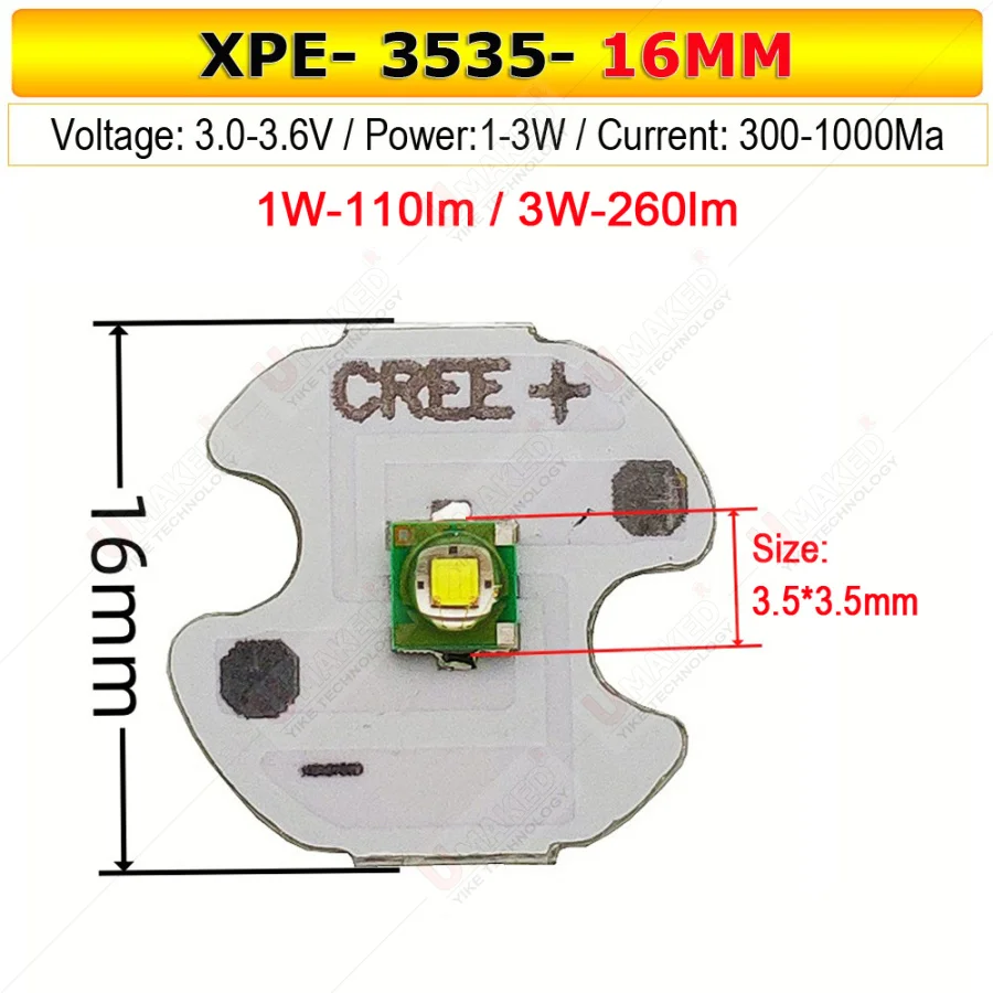 3W 3535 CREE XPE LED Emitter diodes bead WW/W/R/G/B/RGB High Power LED chip on 16mm/ 20mm PCB For Bicycle/Head lamp images - 6