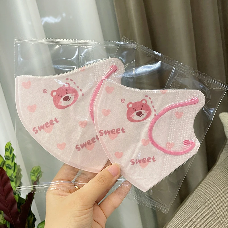 

50/100pcs Adult Face Mouth Pink Mask Disposable 3d Disney Lotso Cute Print Mascarilla Three Layer Protection Dustproof Masque