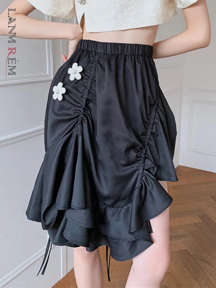 

Женская юбка-трапеция LANMREM с объемным цветком на завязках, юбка трапециевидной формы с высокой талией, новинка 2023, весенняя одежда, 2Q1482