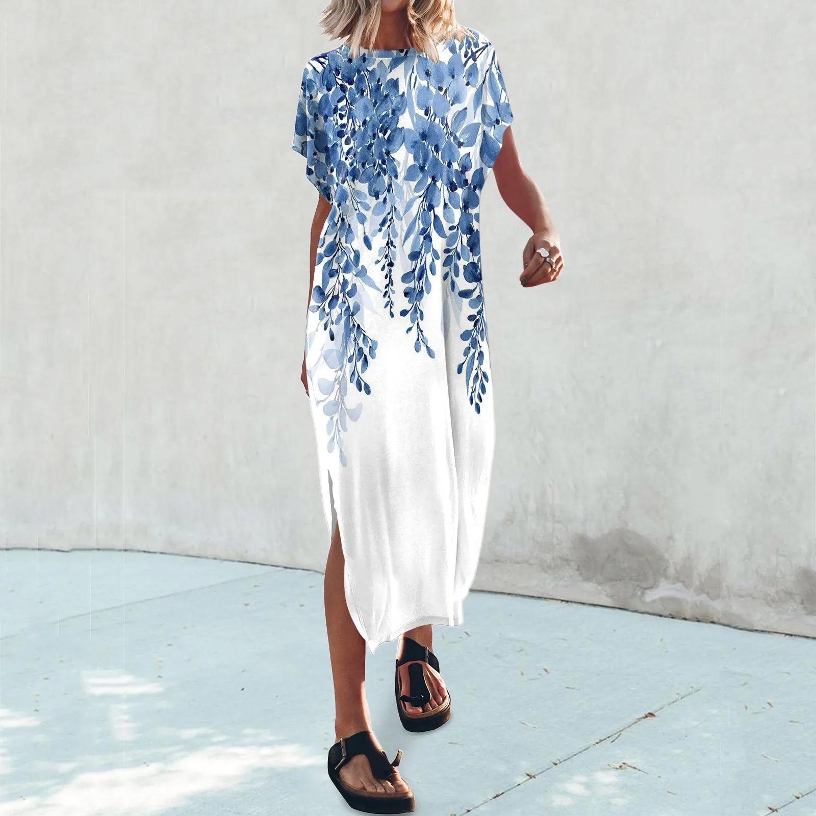 

Batwing Sleeve Slit Sexy Maxi Dress Summer Women Fashion Streetwear Outfits Women's Casual Loose Beach Dresses Robe Vestidos