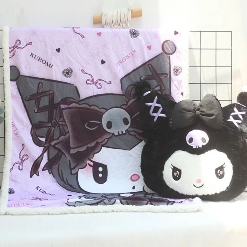 

Sanrio Kuromi My Melody Plush Doll With Pillow Kawaii Carpet Dual-use Soft Stuffed Kid Cushion Blanket Air Conditioning Cushion
