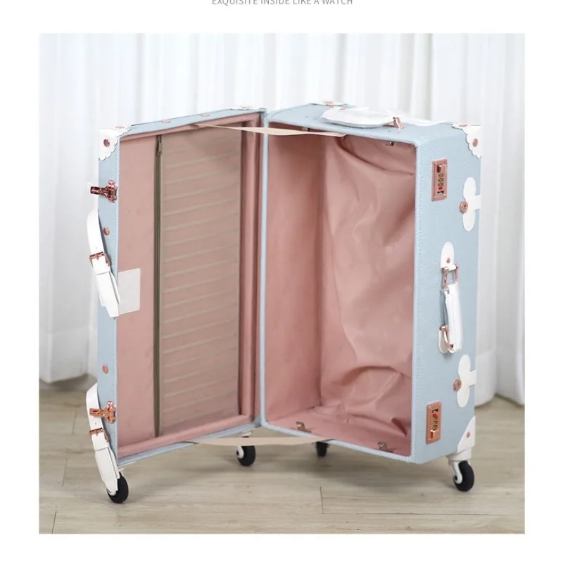 Новый модный ретро чемодан женский багаж на роликах кожаный с леопардовым