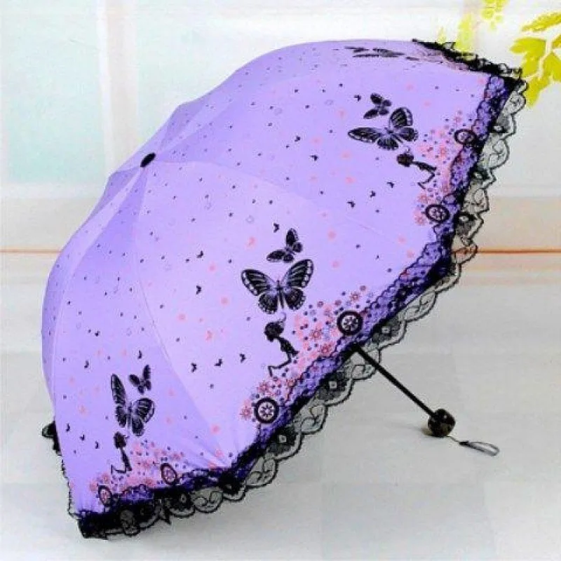 

Женский зонт с черным покрытием, креативный УФ-зонтик от солнца, дождя, ветрозащитный, с бабочкой, милый китайский