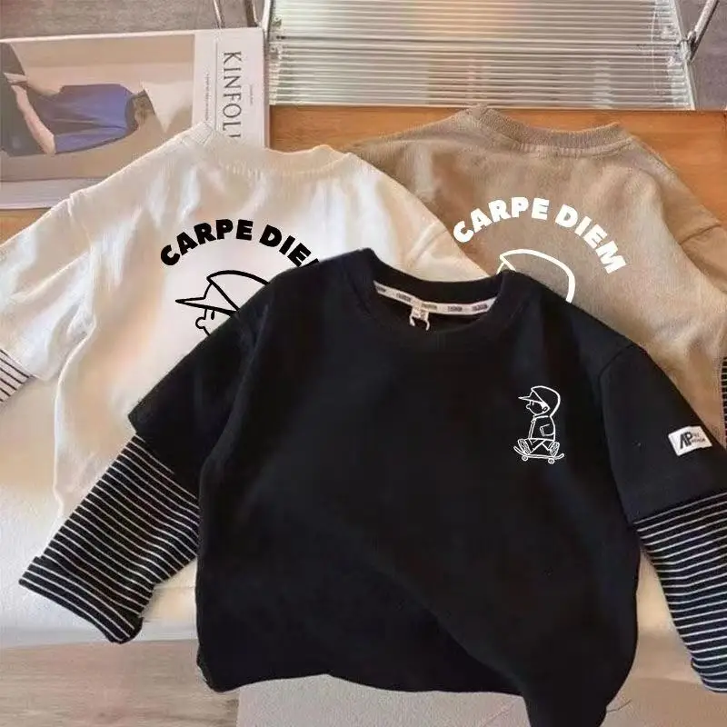 Хлопковая футболка с длинными рукавами для мальчиков на весну и осень стильная