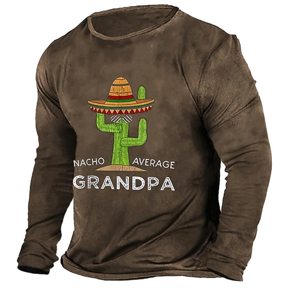 

Футболка мужская оверсайз с длинным рукавом, винтажный топ с 3D-принтом кактуса, с растительным принтом, уличная одежда, 5xl