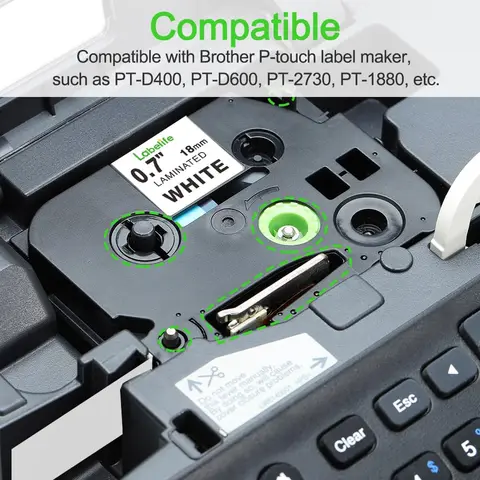 Лента для этикеток разных цветов, ламинированная белая, совместима с Brother P Touch 18 мм, Ptouch PTE550W, PTD600, PTP710BT
