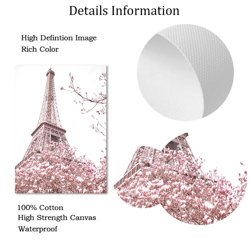 Модный настенный постер с изображением розового пиона и Эйфелевой башни