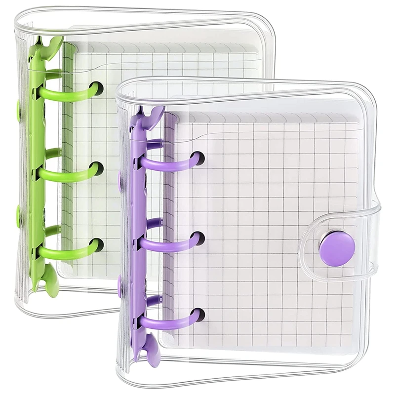 

2 Sets Mini Clear 3 Ring Binder Covers With Binder Inner Paper Bag Clear Soft PVC Notebook Closure Binder