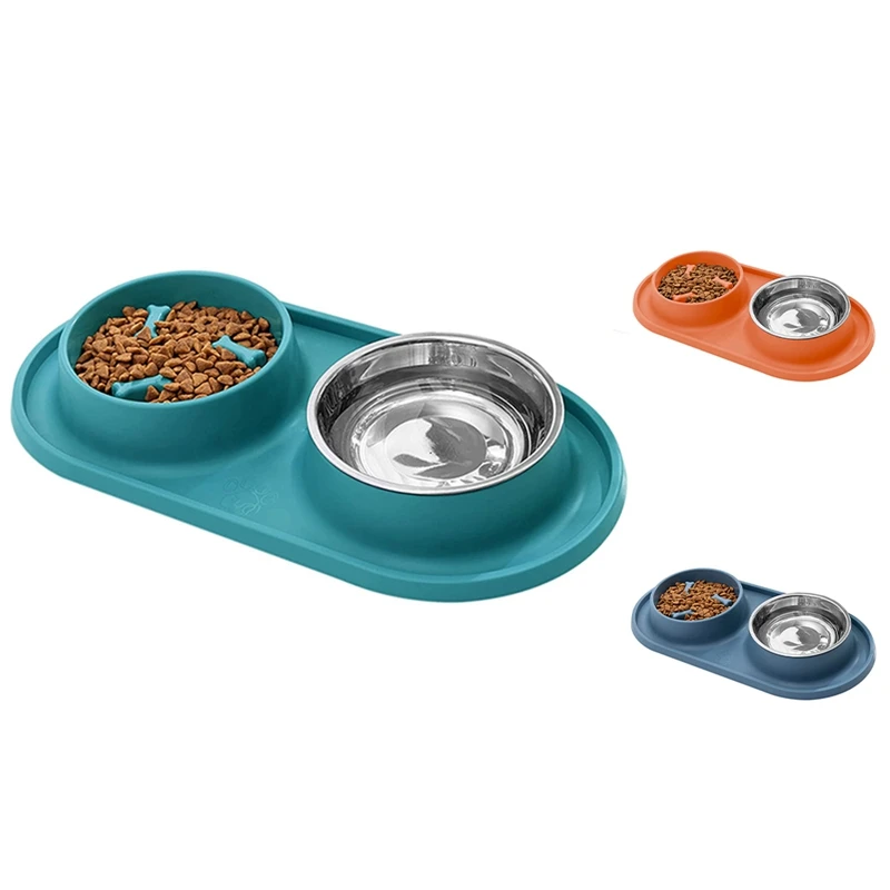 

Dogs Slow Feeder Bowl Bloat Stop Pet Bowls With Steel Water Bowl For Puppy, No-Spill Non-Skid