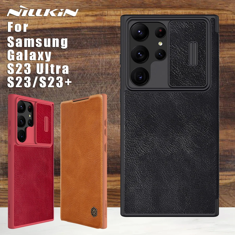 

Чехол NILLKIN Qin для Samsung Galaxy S23 Ultra Plus 5G, чехол с откидной крышкой из искусственной кожи с отделением для карт, задняя крышка, чехол для SM S23