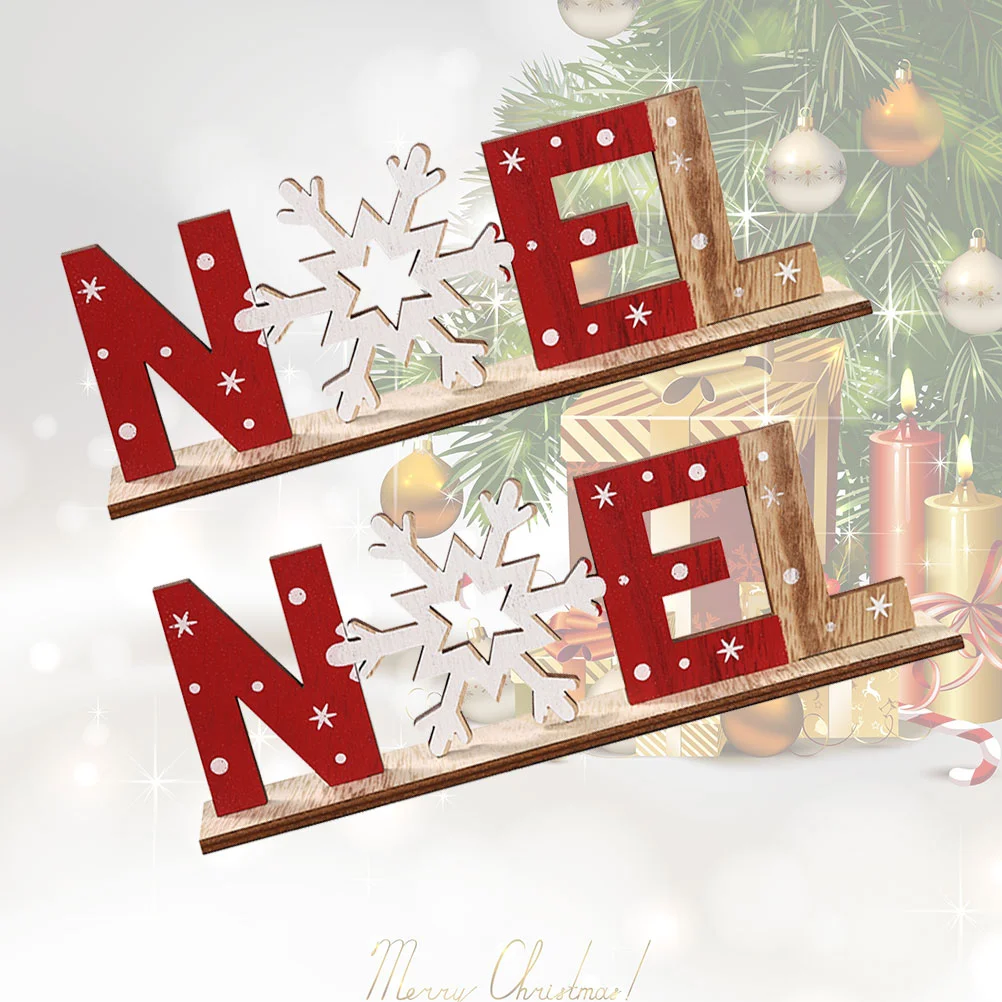 

2pcs Christmas Noel Wood Sign Christmas Snowflake Pattern Wood Adornment Decorative Desktop Ornament Xmas Party Supplies