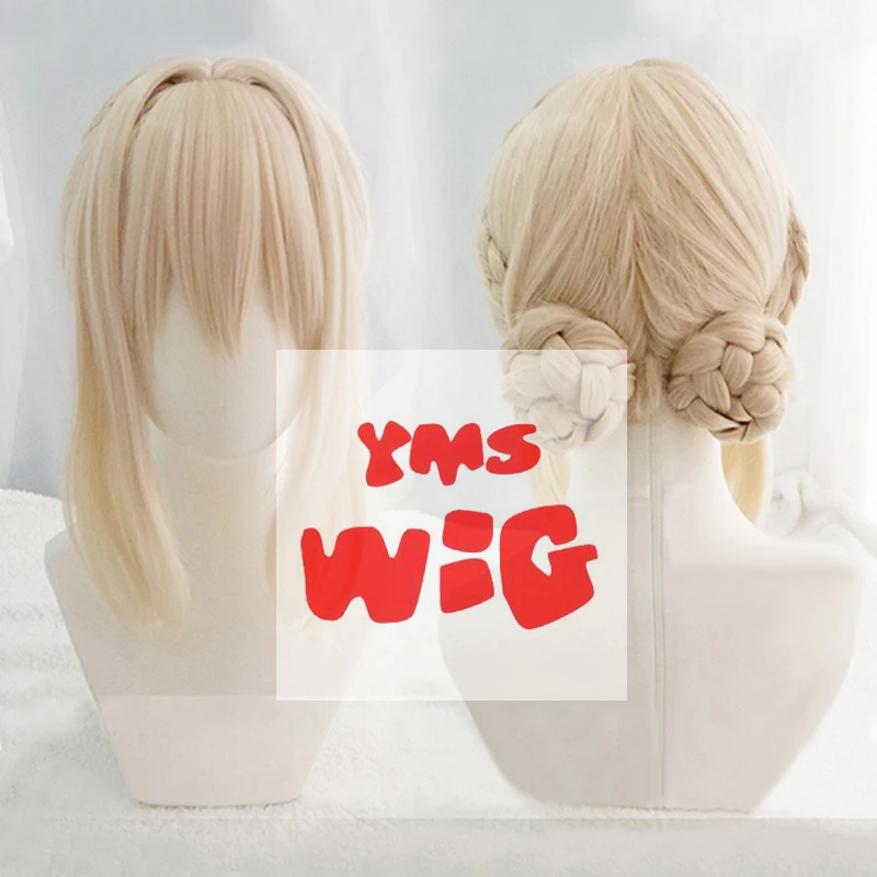 YMS WIG Violet Evergarden Короткие светло-русые косы с двумя пучками Термостойкие волосы