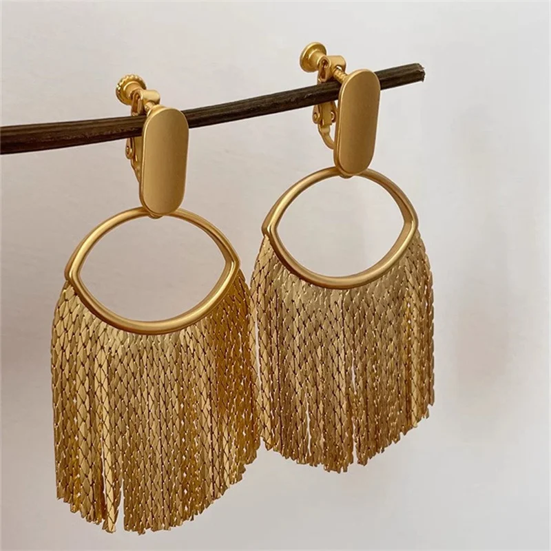 

French Vintage Premium Tassel Earrings Exaggerate Wheat Ear Clip Women's Fashion Charm Jewelry