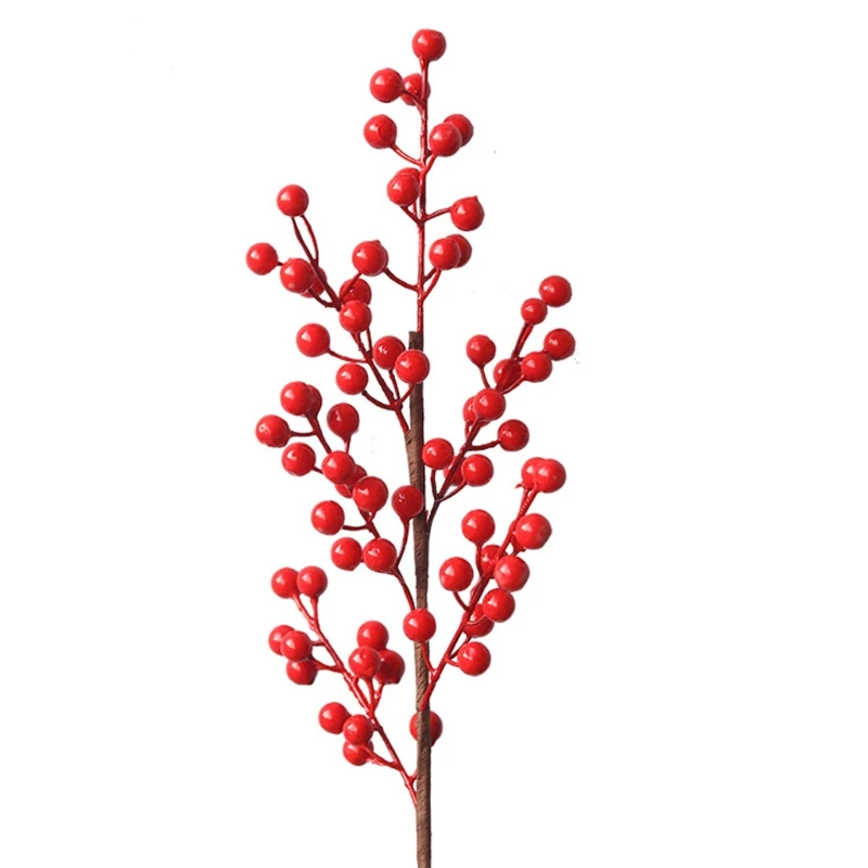 

Artificial Red with Stem 6 Branches Holly Berries Simulation Fake Flower Fruit for Xmas Spring Festival Arrangement Vase