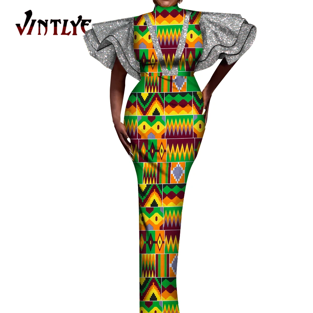 African Dresses for Women Ankara Fashon Print Maxi Long Dress Elegant Dashiki Party Evening Dress African Clothes Wear WY9030