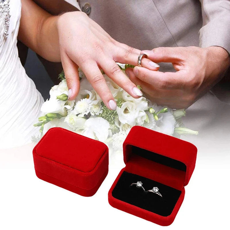 

Square Velvet Couple Double Ring Box Ring Earing Holder Case Display Wedding Engagement Ring Organizer Jewelry Packaging Box