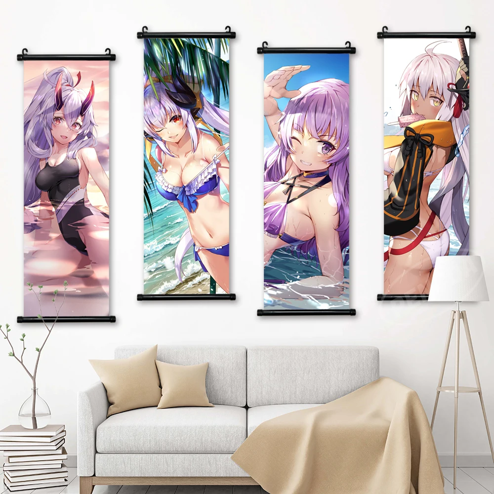 Постер HD Print Canvas Fate Grand Order для домашнего декора Katsushika Hokusai Wall Art с изображением аниме-персонажа Tomoe Gozen и подвесным креплением.