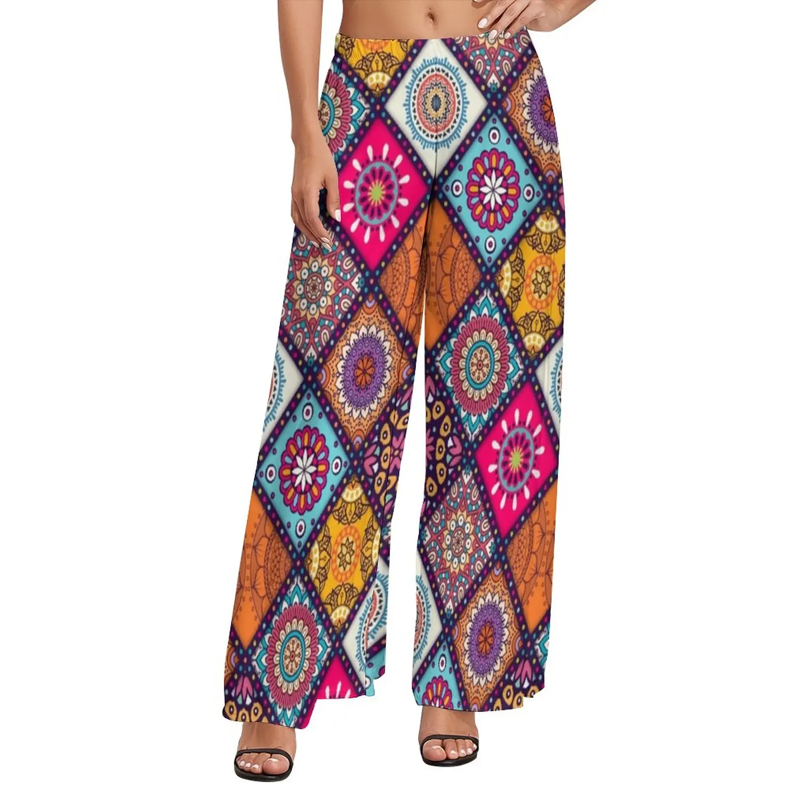 

Женские брюки в богемном стиле, брюки с широкими штанинами и принтом в уличном стиле, подарок на день рождения